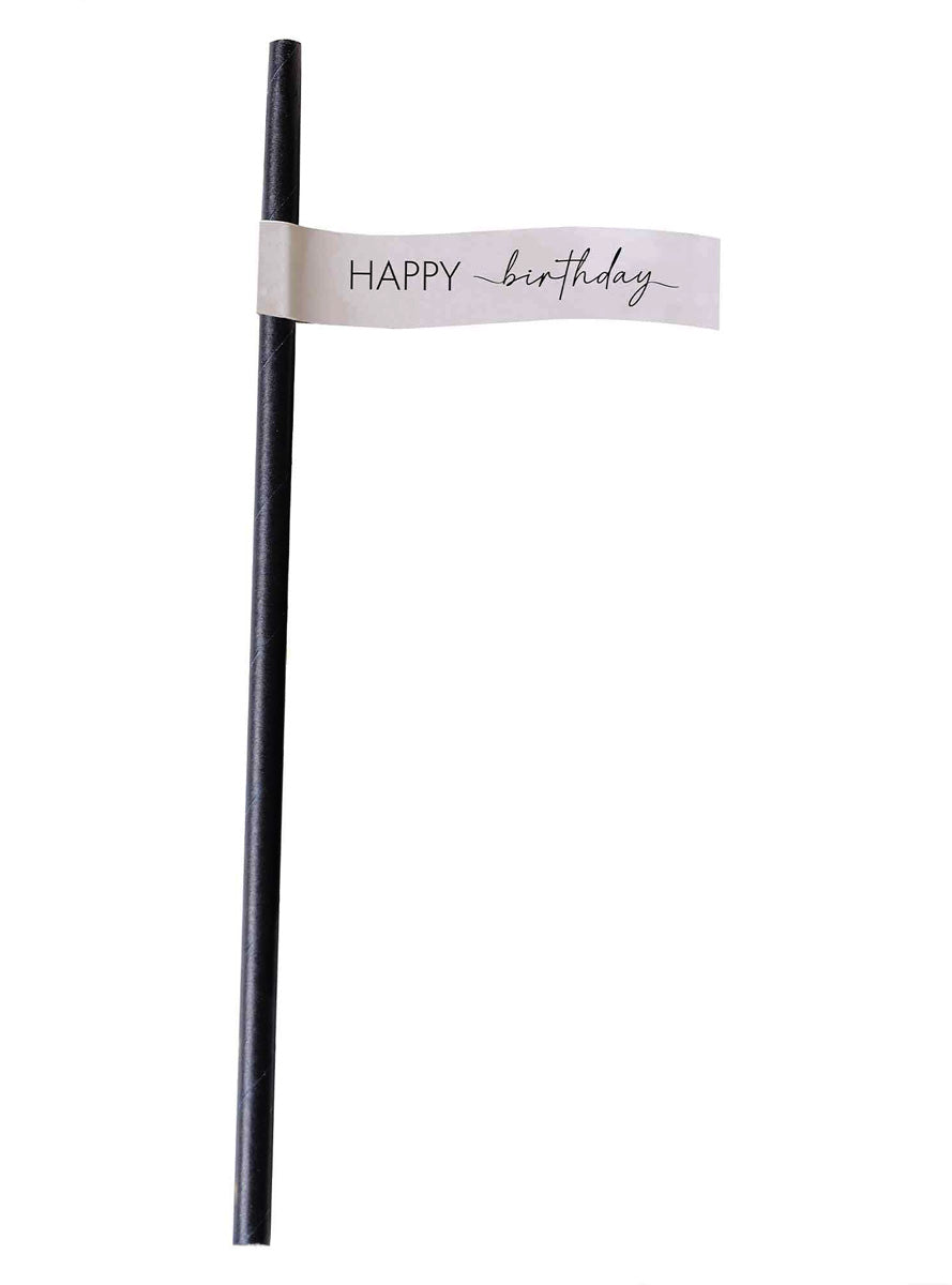 Champagne Noir Nude and Black Happy Birthday 16 Pack Paper Straws – Main Image