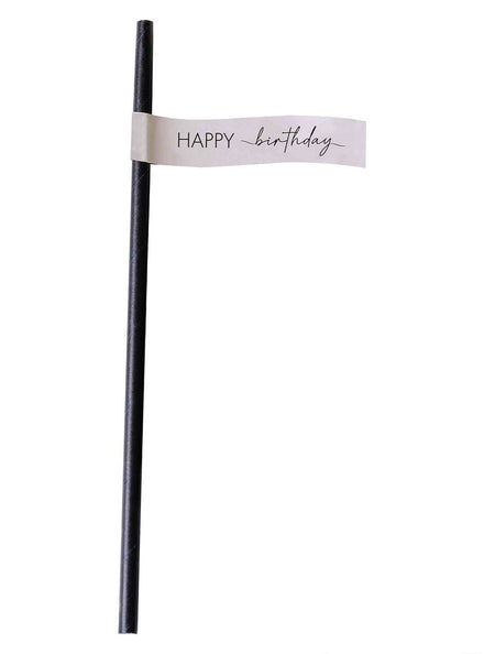 Champagne Noir Nude and Black Happy Birthday 16 Pack Paper Straws – Main Image