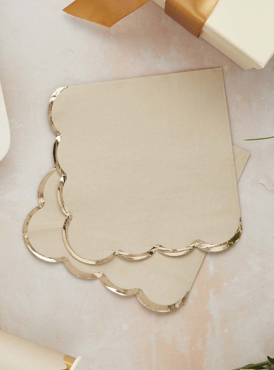 Champagne Scalloped Edge 16 Pack Lunch Napkins - Lifestyle Image