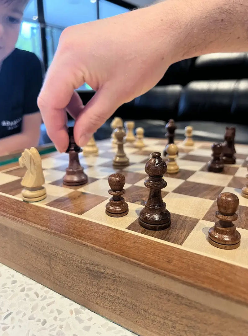 Chess And Checkers Portable Wooden Game Board Set - Alternative Image 2