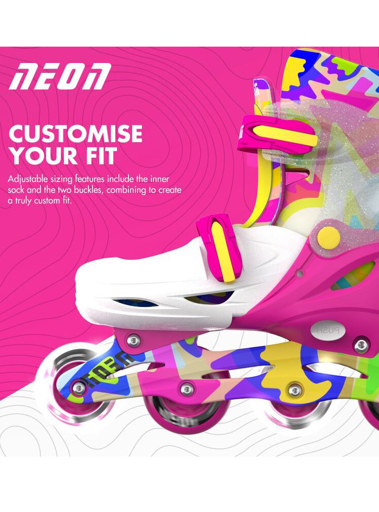 Childrens Neon Pink And Yellow Combo Roller Skates - Alternate Image 4