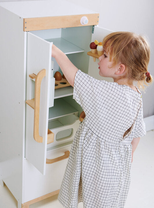 Childrens White Wooden Refrigerator Kitchen Toy - Lifestyle Image 2