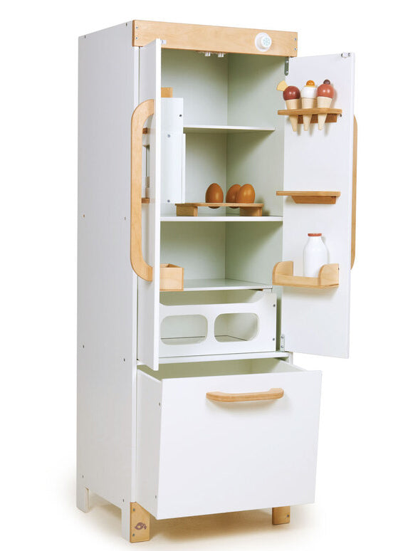 Childrens White Wooden Refrigerator Kitchen Toy - Side Image