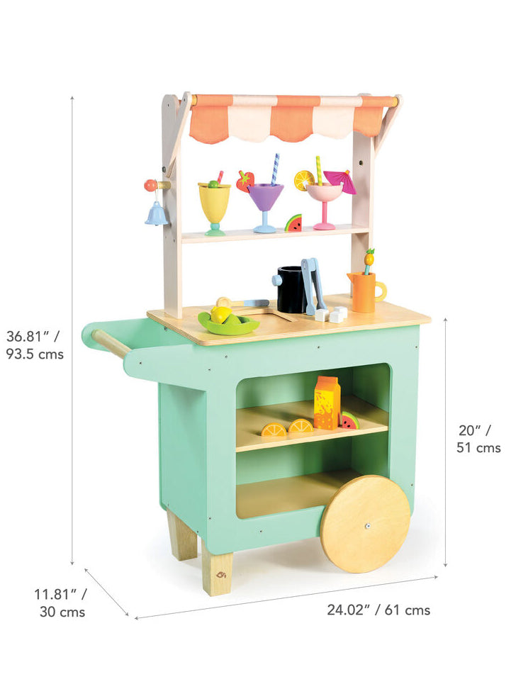 Childrens Wooden Juice Bar Drinks Trolley Pretend Toy Set - Dimensions Image 1