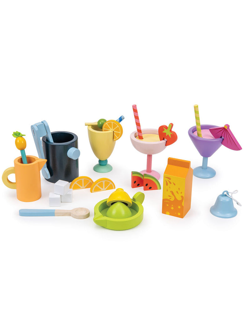 Childrens Wooden Juice Bar Drinks Trolley Pretend Toy Set - Food Image