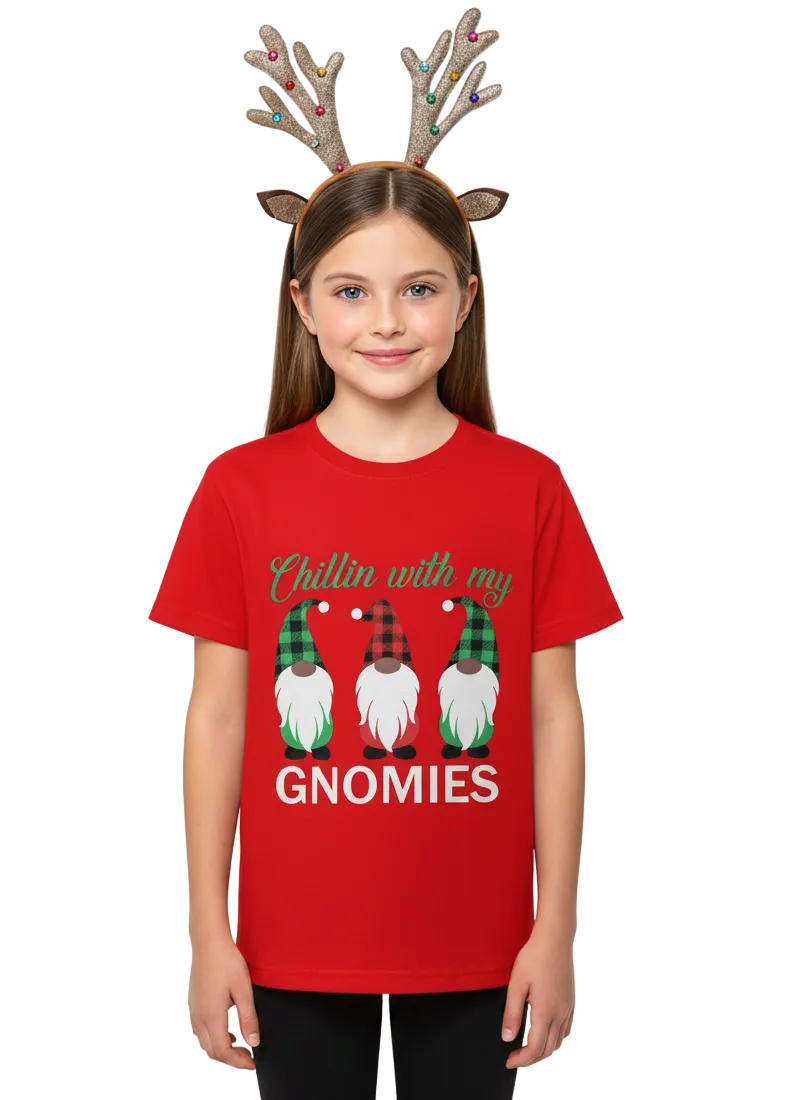 Chillin With My Gnomies Kids Funny Christmas Shirt - Main Image