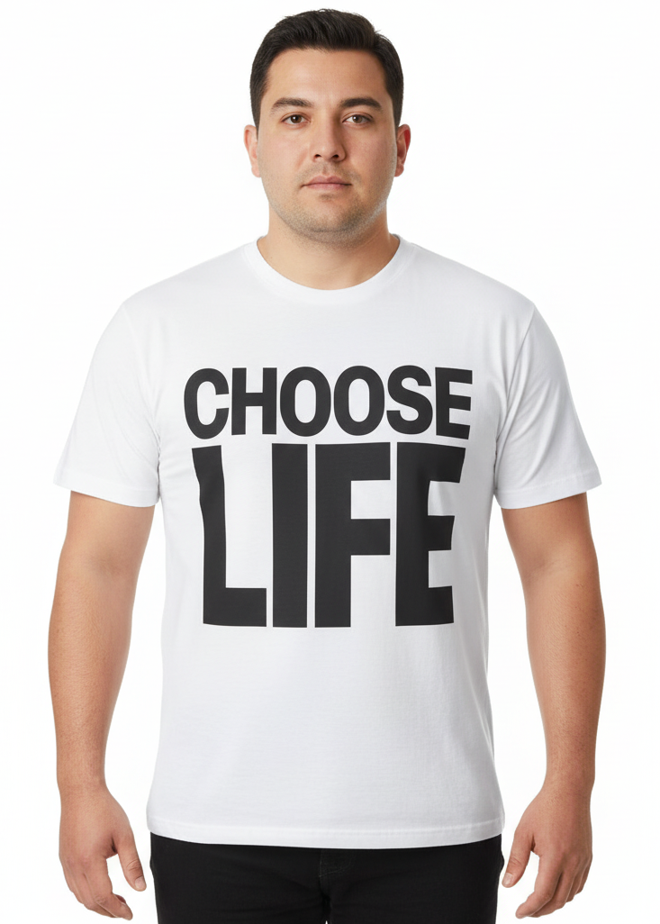 Mens Choose Life Black and White 80s Shirt Main Image