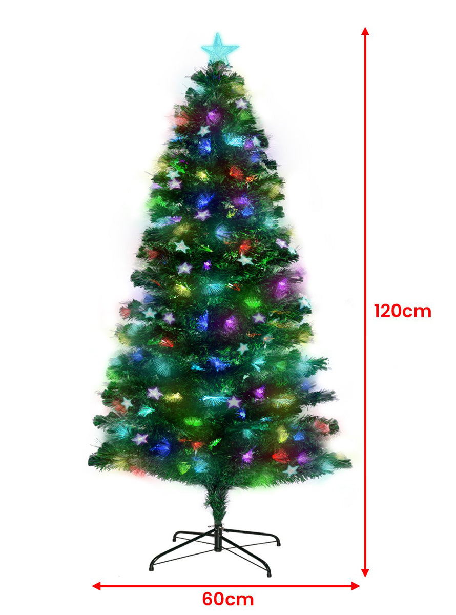 Christabelle 120cm Prelit Fibre Optic Multicolour Light Christmas Tree with Stars - Dimensions Image