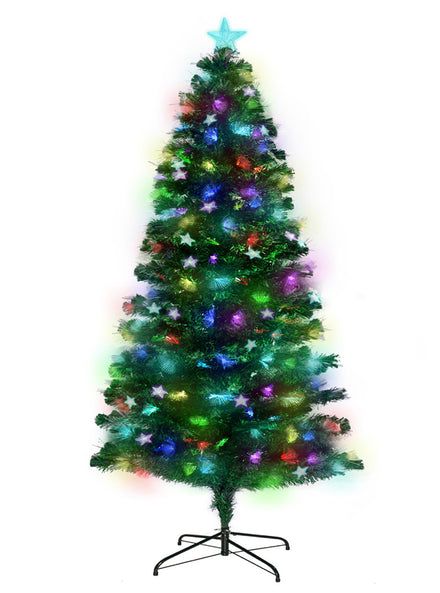 Christabelle 120cm Prelit Fibre Optic Multicolour Light Christmas Tree with Stars - Main Image