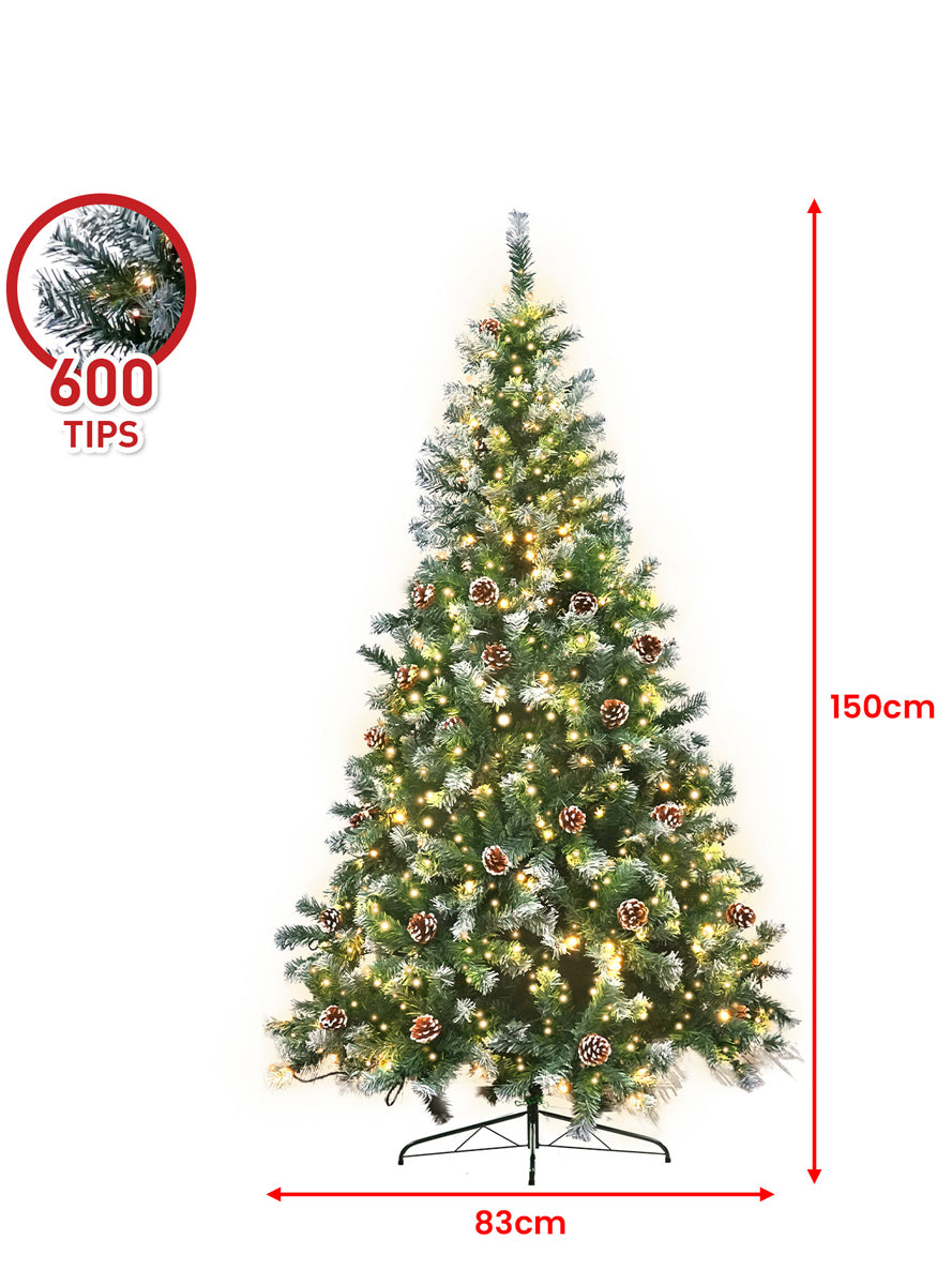 Christabelle 150cm Prelit Christmas Tree with Pine Cones and Snow Tipped - Dimensions Image