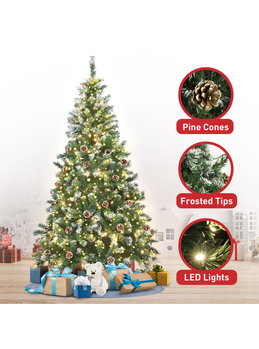 Christabelle 150cm Prelit Christmas Tree with Pine Cones and Snow Tipped - Info Image 1