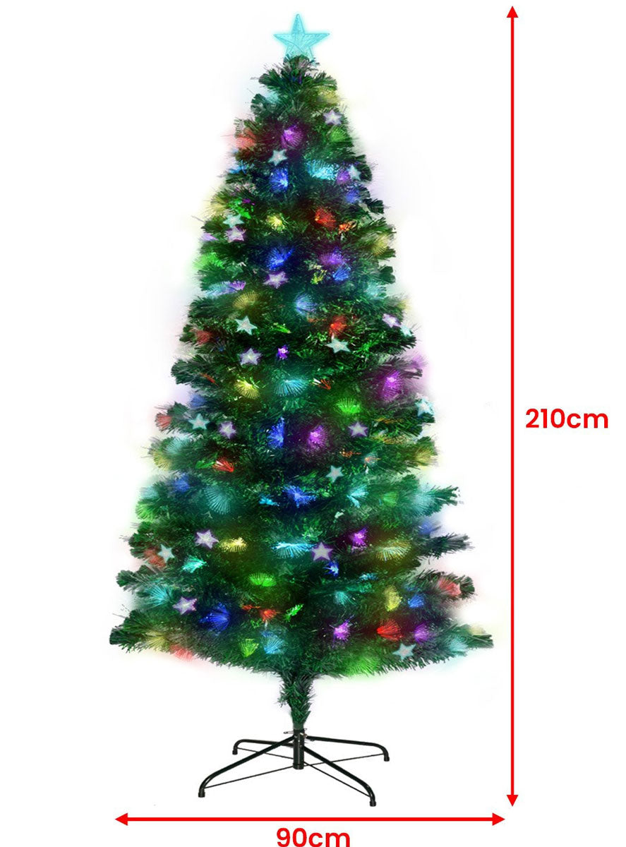 Christabelle Prelit Rainbow Fibre Optic Christmas Tree With Stars 210cm Dimensions Image