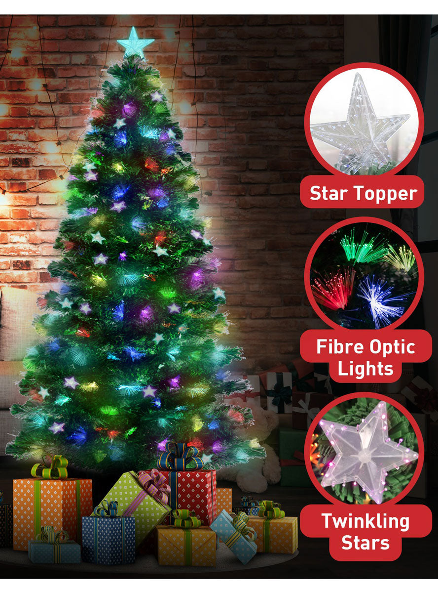 Christabelle Enchanted Prelit Rainbow Fibre Optic Christmas Tree With Stars 240cm Information Image
