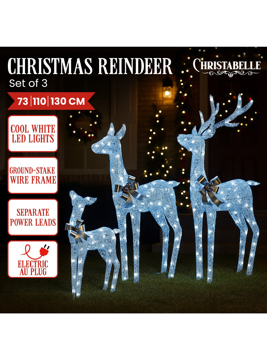 Christabelle 3 Piece Light Up Silver LED Reindeer Christmas Decoration Set - Details Image