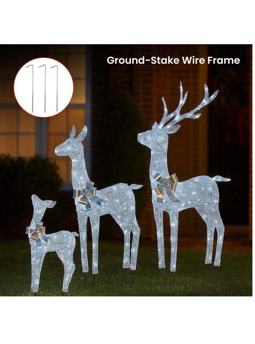 Christabelle 3 Piece Light Up Silver LED Reindeer Christmas Decoration Set - Frame Details Image