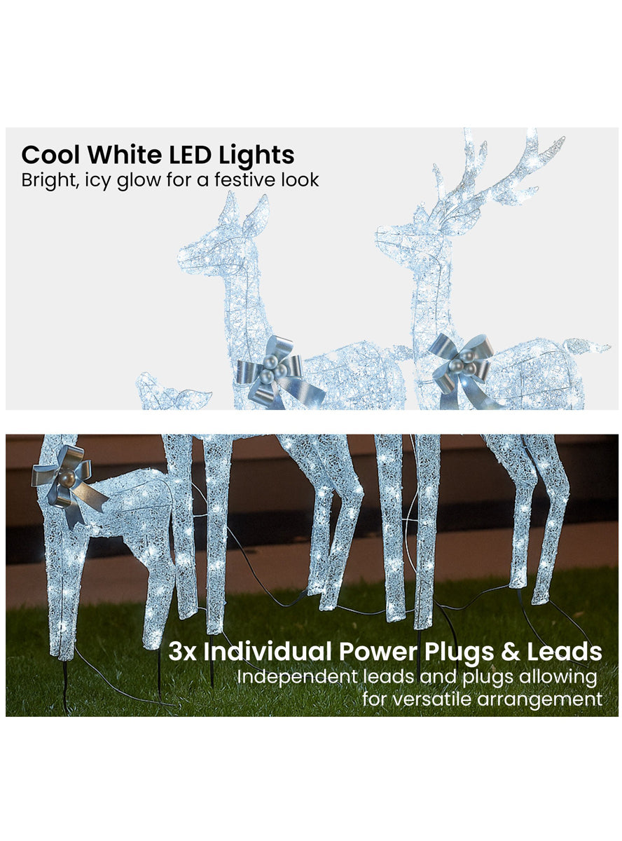 Christabelle 3 Piece Light Up Silver LED Reindeer Christmas Decoration Set - Light Details Image