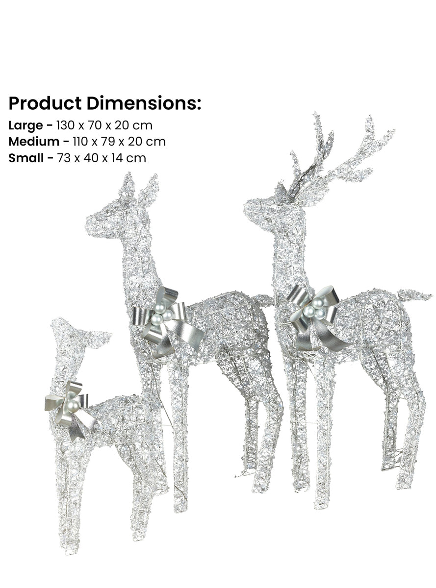 Christabelle 3 Piece Light Up Silver LED Reindeer Christmas Decoration Set - Measurements Image