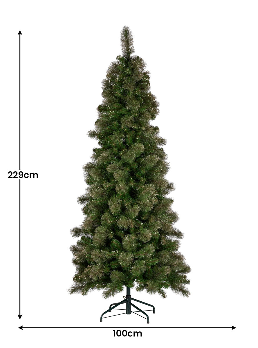 Christabelle Gold Glitter Prelit Pine Needle Christmas Tree - Dimensions Image