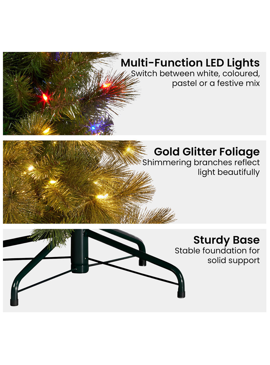 Christabelle Gold Glitter Prelit Pine Needle Christmas Tree - Info Image 2