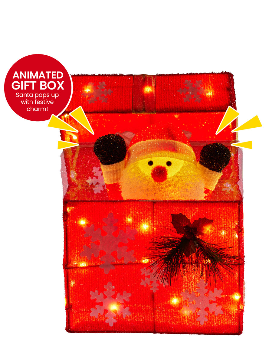 Christabelle Light Up LED Animated Santa in Box Christmas Decoration - Animated Details Image