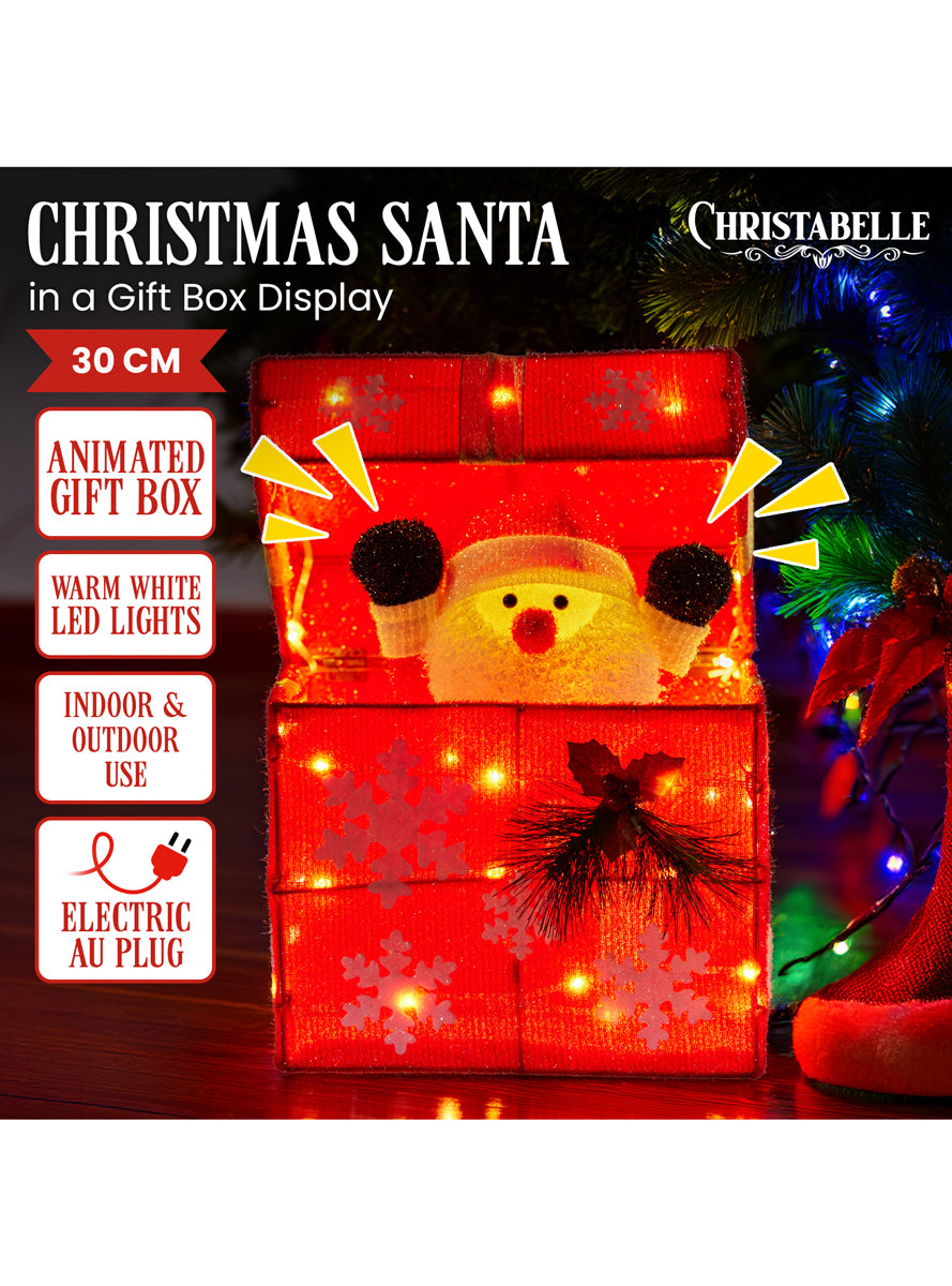 Christabelle Light Up LED Animated Santa in Box Christmas Decoration - Details Image