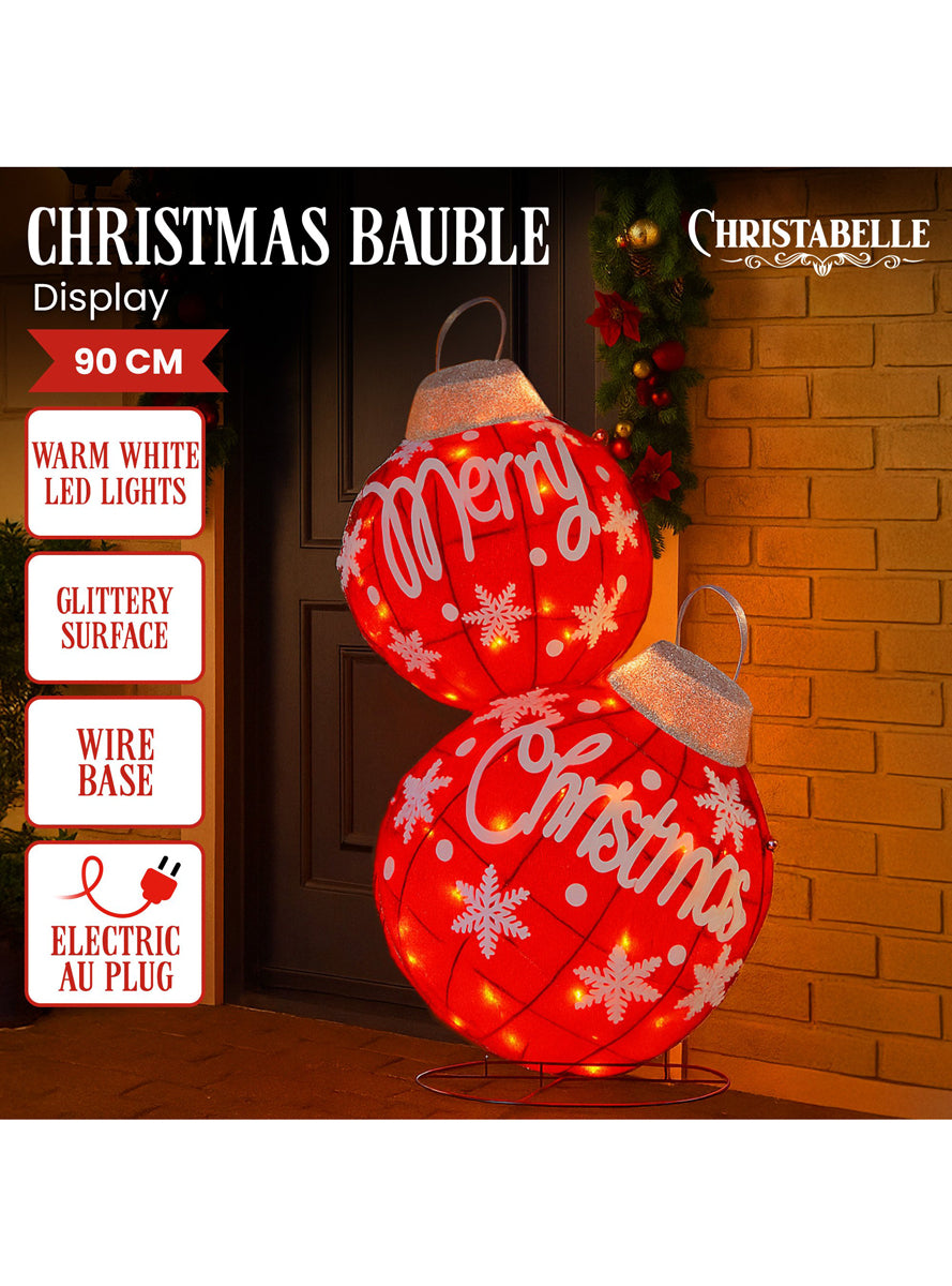 Christabelle Warm LED Light Giant Merry Christmas Bauble Stack Christmas Decoration - Details Image