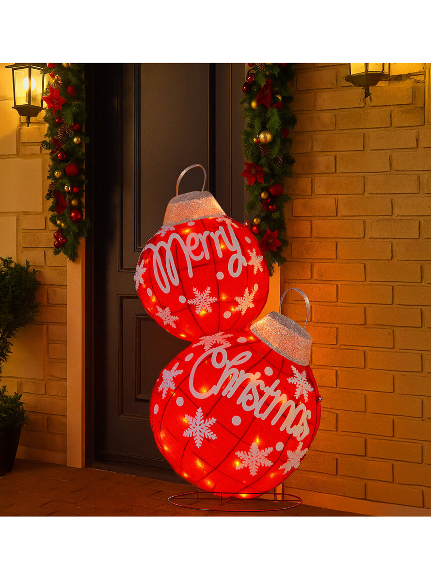 Christabelle Warm LED Light Giant Merry Christmas Bauble Stack Christmas Decoration - Illuminated Image