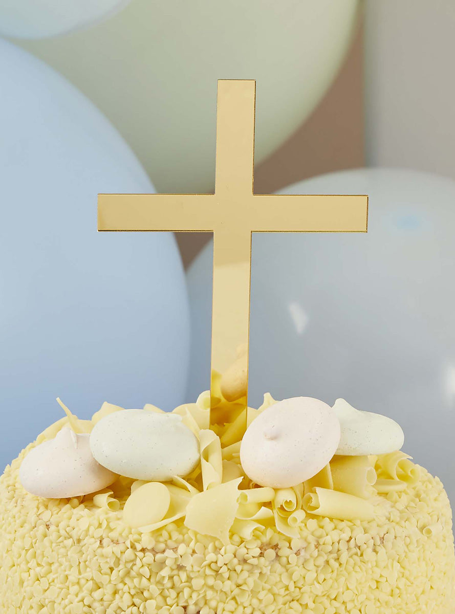 Christening 20cm Gold Cross Cake Topper - Main Image