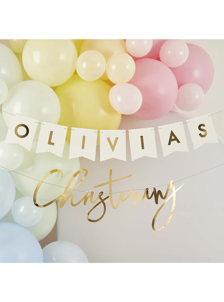 Christening 220cm Long Customisable Gold Banner - Lifestyle Image