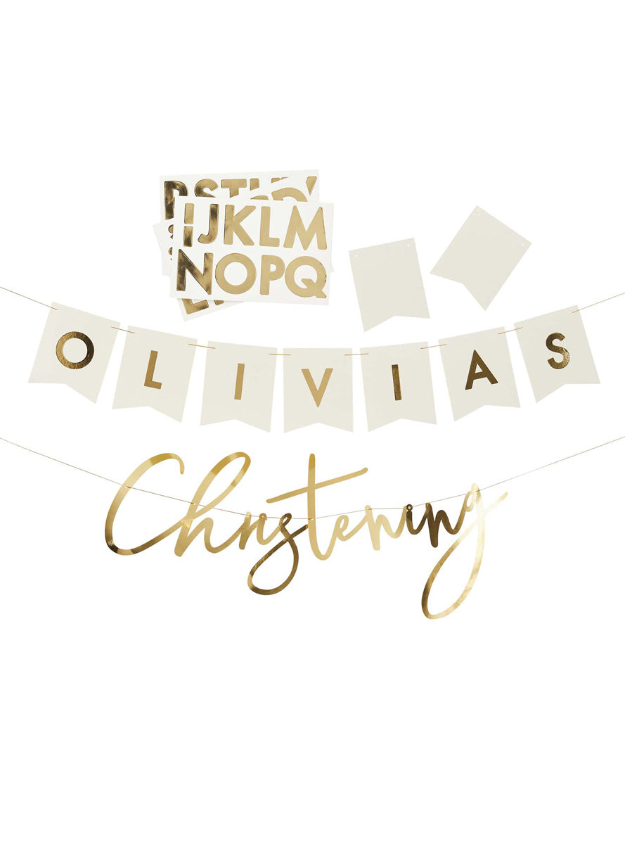 Christening 220cm Long Customisable Gold Banner - Main Image