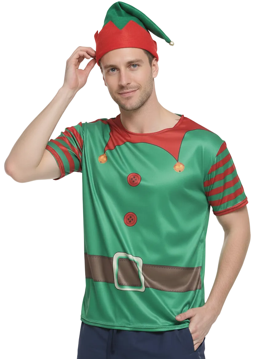 Christmas Elf Print Mens Costume Shirt - Main Image