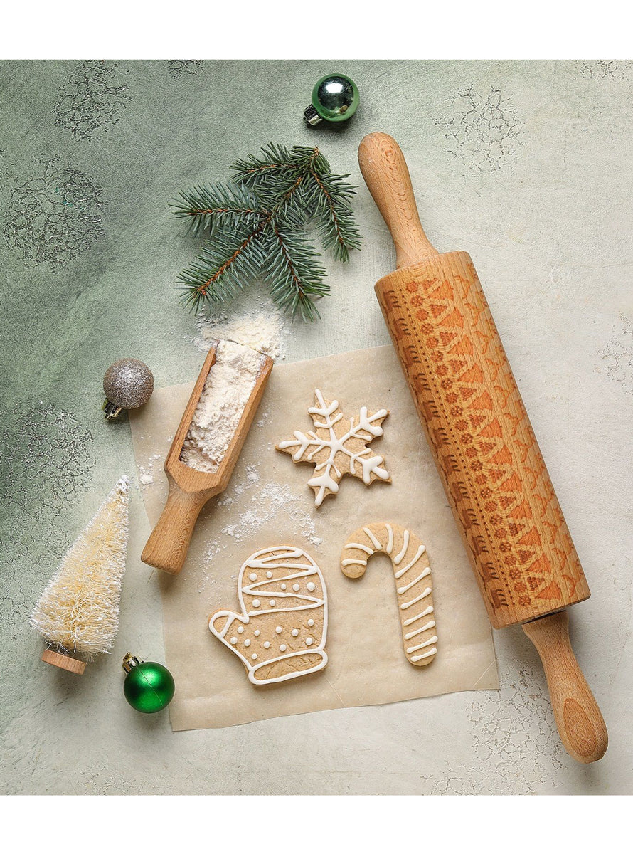 Christmas Icon Etched Wooden Rolling Pin - Main Image Alternate Image