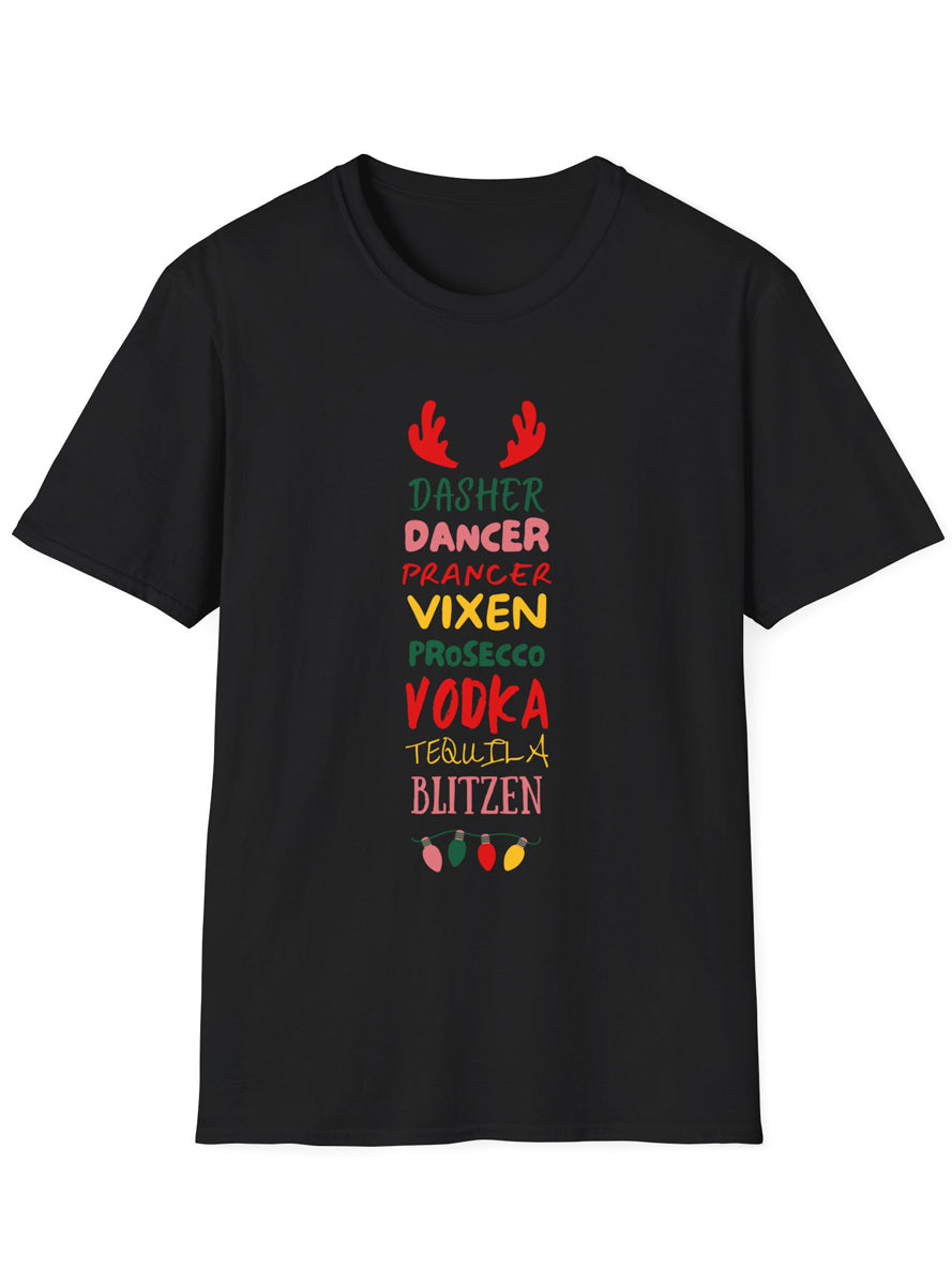 Adults Black Plus Size Xmas T-Shirt with Christmas Reindeer Drinks Print