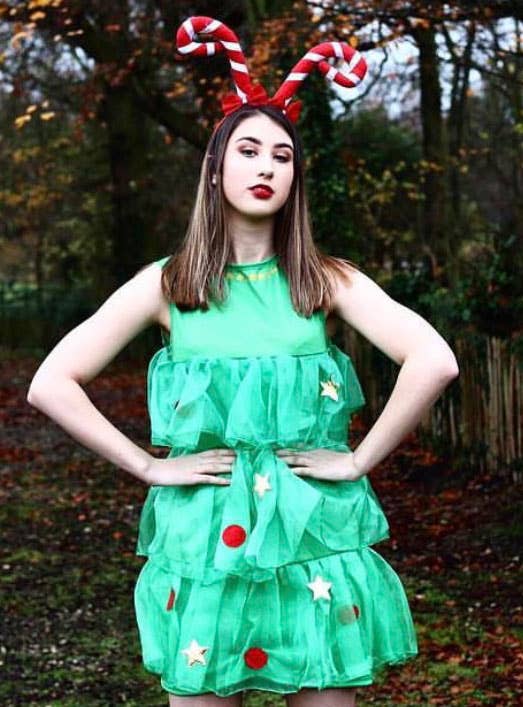 Women's Festive Green Christmas Tree Costume Lifestyle Image 2