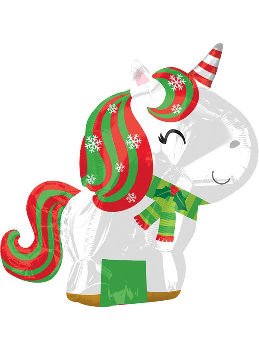 Christmas Unicorn 43Cm X 53Cm Self Sealing Foil Balloon - Main Image