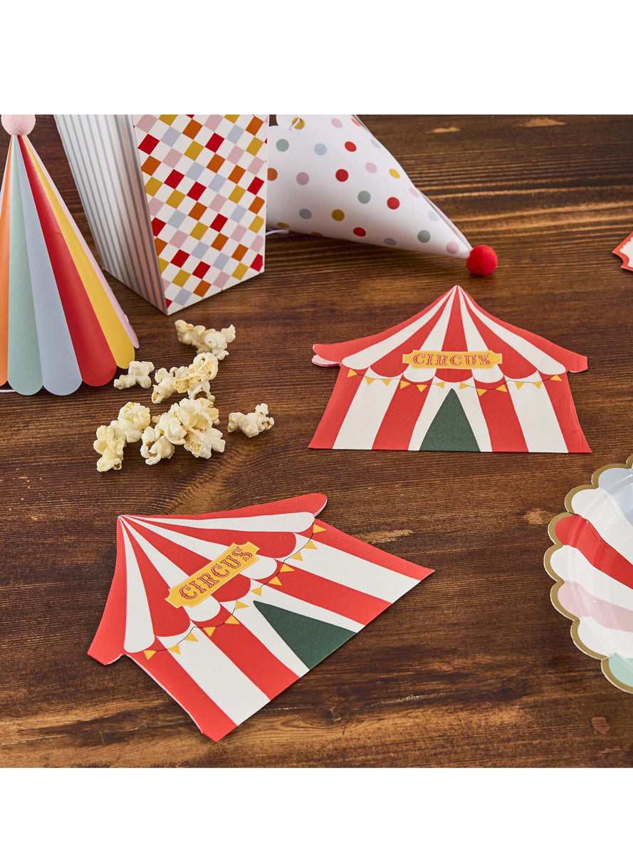 Circus Party 16 Pack 16cm Red Tent Shaped Napkins — Lifestyle Image 1