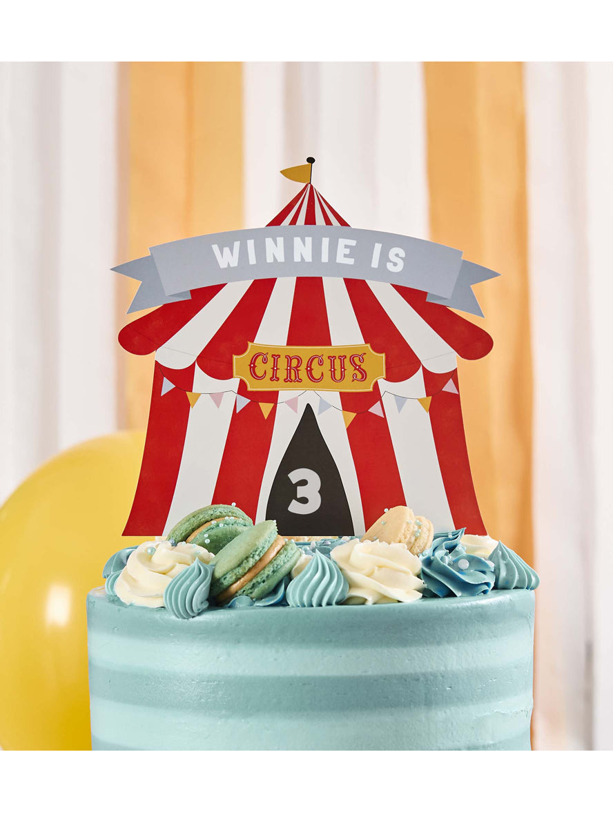 Circus Party 17cm Customisable Card Birthday Cake Topper — Lifestyle Image