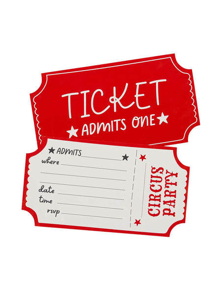 Circus Party 8 Pack 15cm Red Ticket Shaped Invitations — Main Image