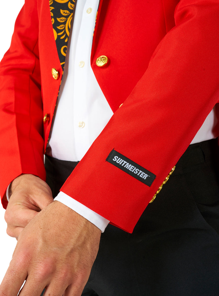 Circus Ringmaster Mens Red Tailcoat Costume Suit - Close Image 2