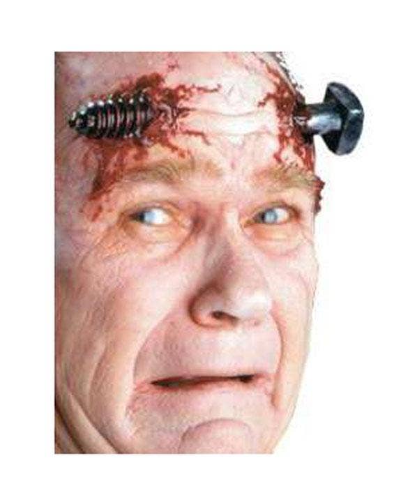 Deluxe Prosthetic Screw Through Head Special Effects Halloween Kit with Blood and Spirit Gum and Remover