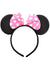 Image of Round Black Mouse Ears on Headband with Pink Bow