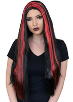 Streaked Black and Red Womens Halloween Costume Wig - Main Image