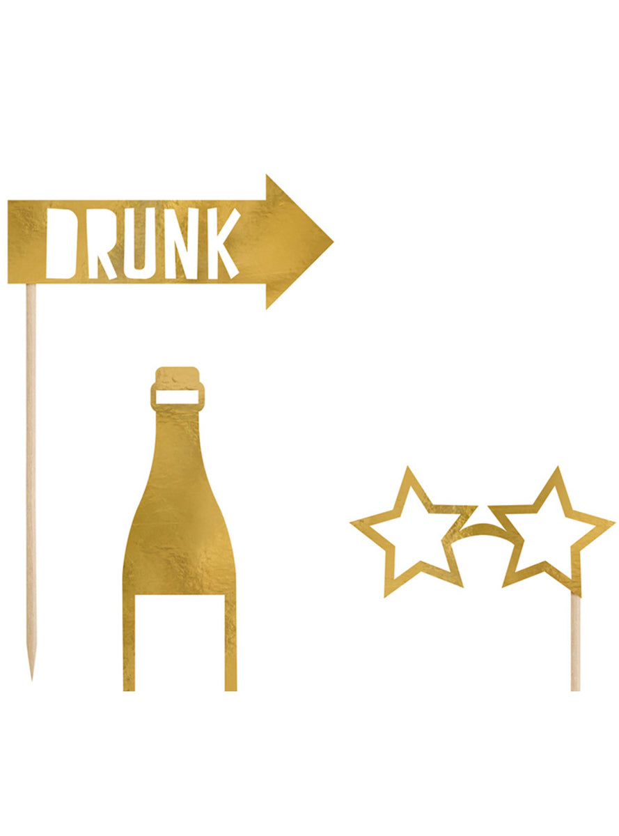 Classic Gold Lets Celebrate 8 Piece Photobooth Props — Close Image 1
