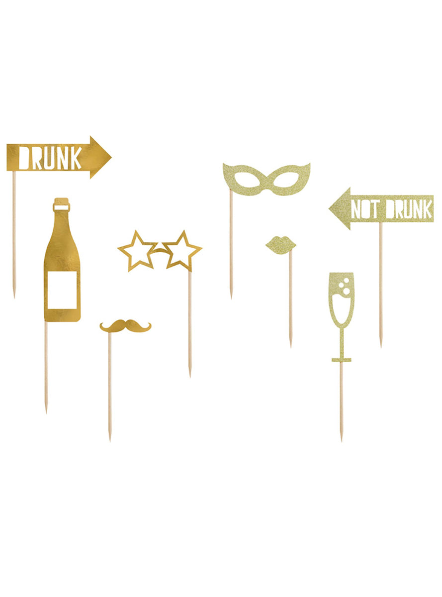 Classic Gold Lets Celebrate 8 Piece Photobooth Props — Main Image
