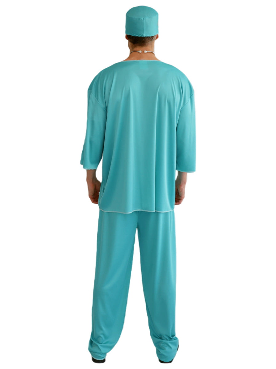 Classic Green Surgical Scrubs Mens Costume - Back Image