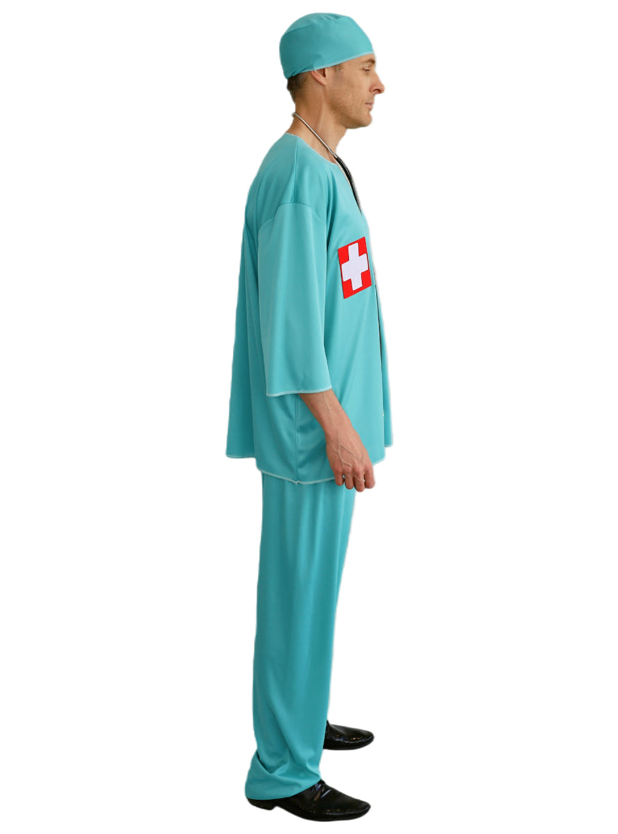 Classic Green Surgical Scrubs Mens Costume - Side Image