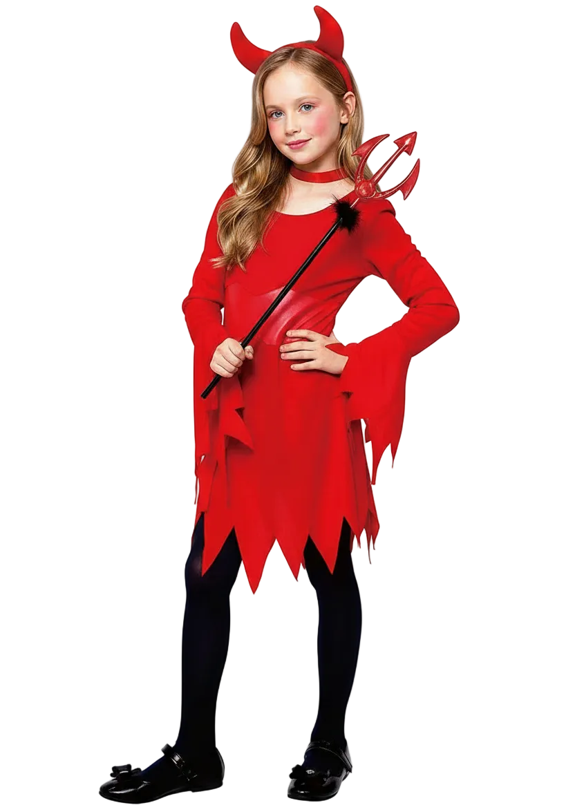 Girls Red Devil Halloween Costume - Main Image