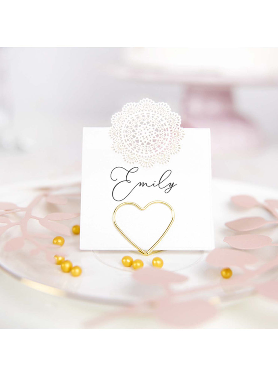 Classic Wedding 10 Pack Gold Heart Place Card Holders — Lifestyle Image 4