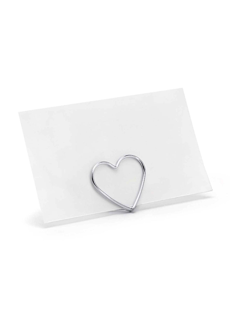 Classic Wedding 10 Pack Silver Heart Place Card Holders — Main Image