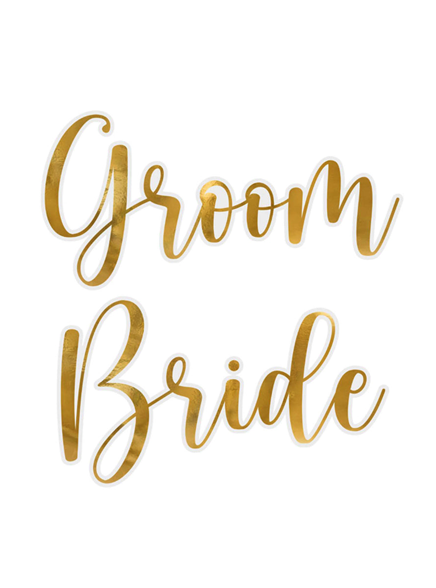 Classic Wedding Bride and Groom Gold Glass Stickers - Main Image